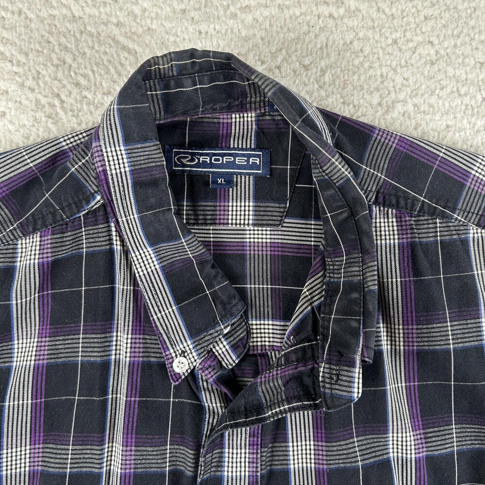 Roper Shirt Mens XL Black Plaid Long Sleeve Button Down Western Casual Western - Picture 6 of 15